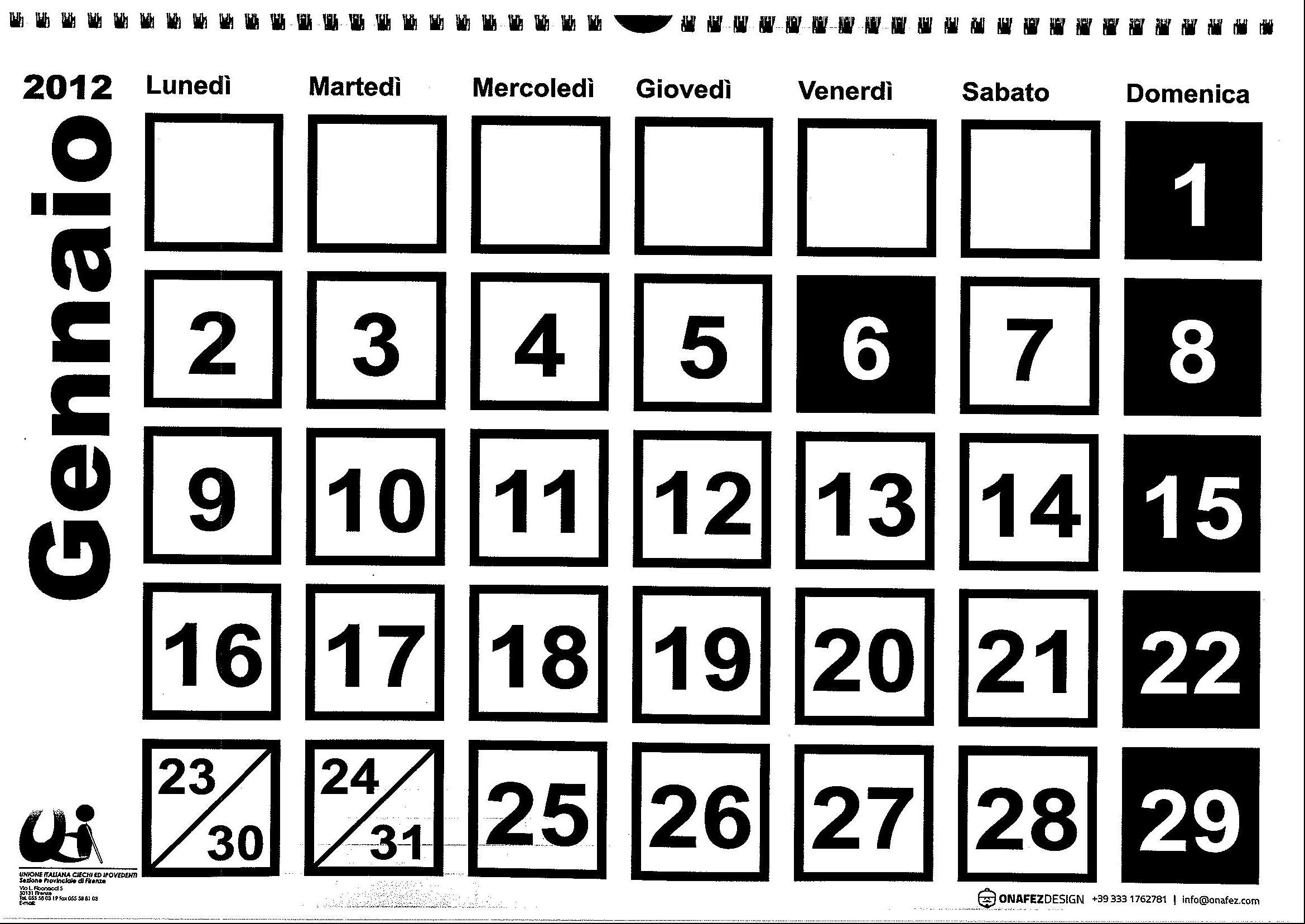 Calendario 2012 a caratteri ingranditi per ipovedenti